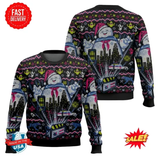 Stay Puft Marshmallow Man Ghostbusters Ugly Christmas Sweater