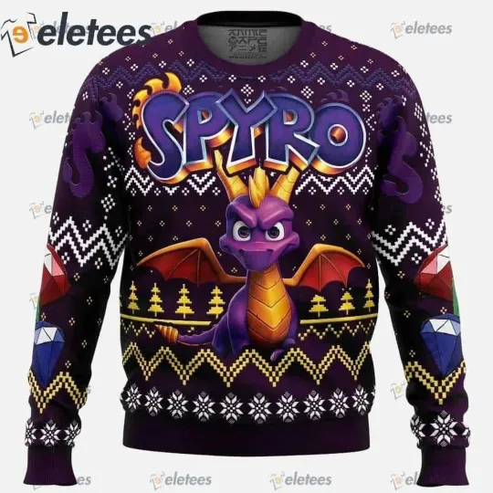 Spyro Dragon Ugly Christmas Sweater Funny Holiday Apparel Gift for Gaming Fans