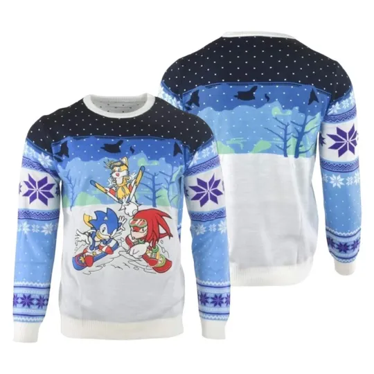 Sonic The Hedgehog Skiing Christmas Ugly Christmas Sweater