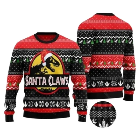 Discover Santa Claws Dinosaur Ugly Christmas Sweater