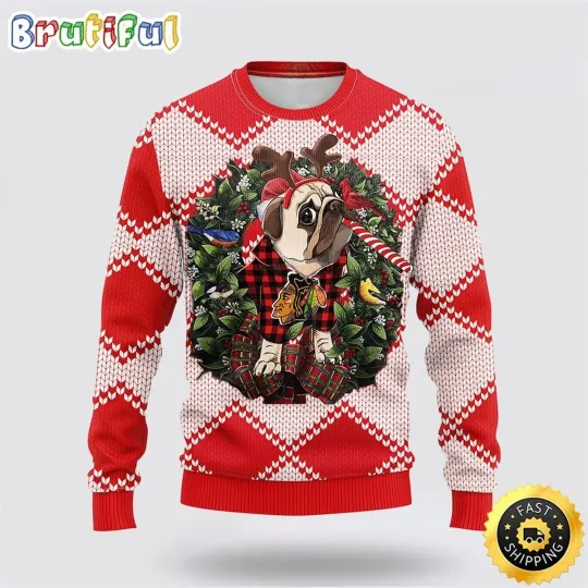 Discover Chicago Inspired Ugly Christmas Sweater  Pub Dog Fan Made Hockey Game Day Wear