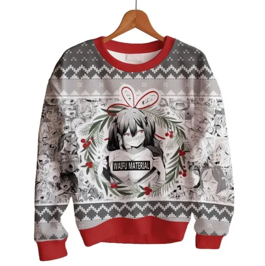 Waifu Material Ahegao Ugly Christmas Sweater