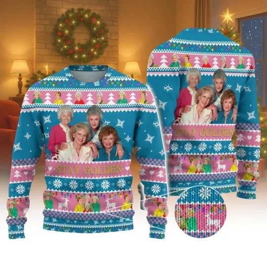 Discover The Stay Golden Ugly Sweater, Golden Sister Girl Xmas Sweater, Funny Christmas