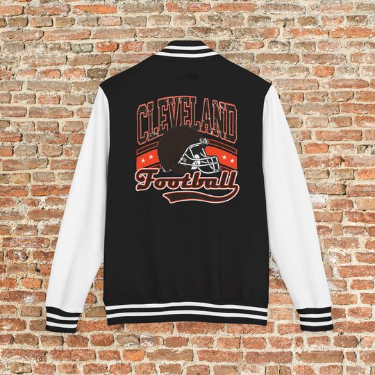 Discover Cleveland Football Varsity Jacket, Vintage Throwback 90s Outerwear For Fans, Mens and Womens