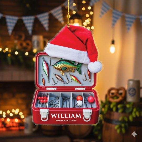 Discover Fishing Tackle Box 2D Flat Ornament for Christmas Tree