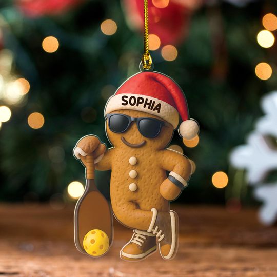 Discover Personalized Pickleball Gingerbread Acrylic 2D Flat Ornament for Christmas and Pickleball Lovers