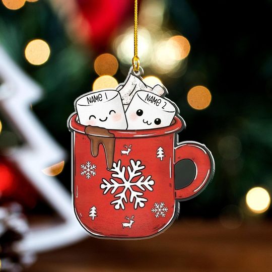 Discover Custom Marshmallow Mug Ornament with Family Names for Christmas