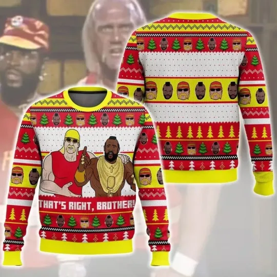 Hulk Hogan & Mr. T Ugly Christmas Sweater Men’s Holiday Pullover Gift