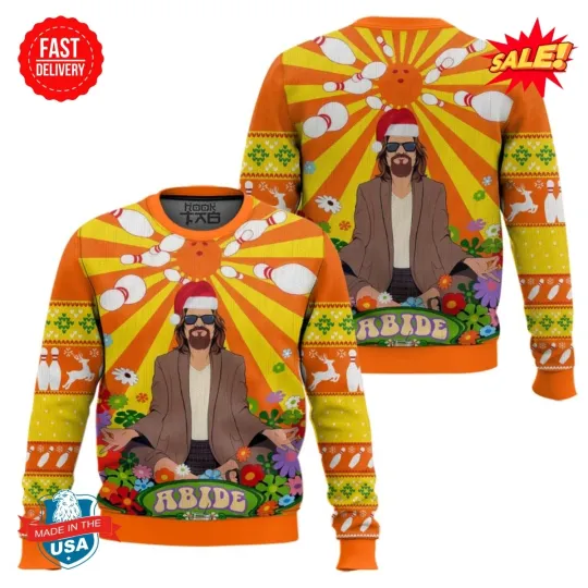 Hippie Abide The Big Lebowski Ugly Christmas Sweater