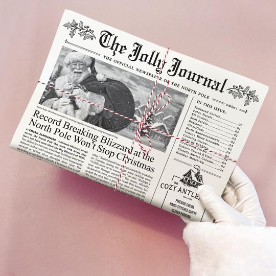 Christmas Newspaper Gift Wrap, Jolly Journal Real Newsprint, North Pole Theme, Elf Prop, Stocking Stuffer