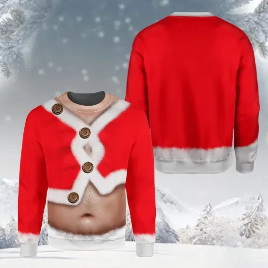 Funny Santa Belly Christmas Sweater – Hilarious 3D Ugly Xmas Jumper