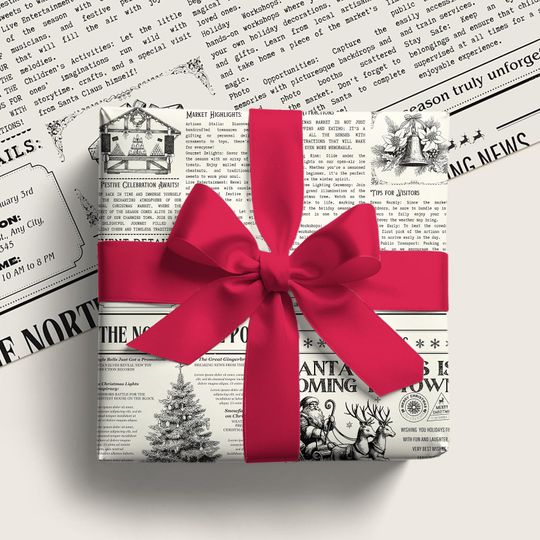 Vintage Christmas Newspaper Style Gift Wrap for Kids and Adults