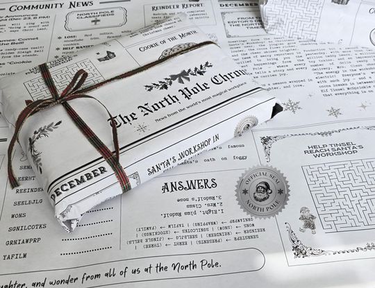 North Pole Newspaper Gift Wrap Sheets