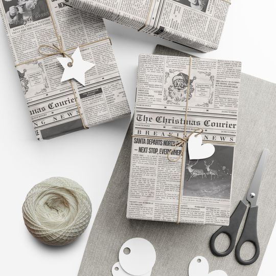 Discover The Christmas Courier Vintage Newspaper Wrapping Paper, Nostalgia Santa Gift Wrap
