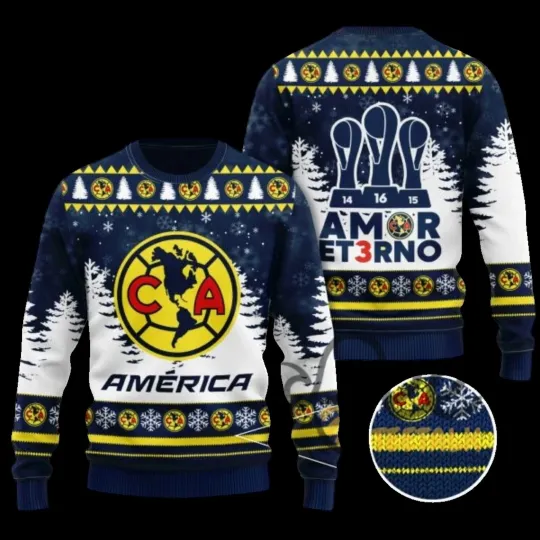 Discover Club America Amor Et3rno Soccer Ugly Christmas Sweater