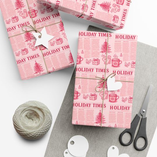 Discover Pink Newspaper Christmas Wrapping Paper