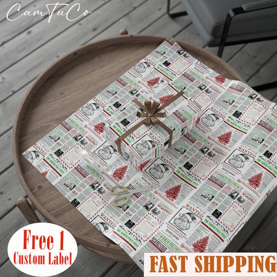 North Pole Christmas Newspaper Wrapping Paper – Santa Headline Gift Wrap – Unique Holiday News Print for Adults