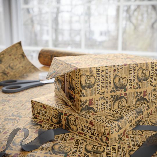 Discover Vintage Santa Newsprint Wrapping Paper, Nostalgic Christmas Gift Wrap