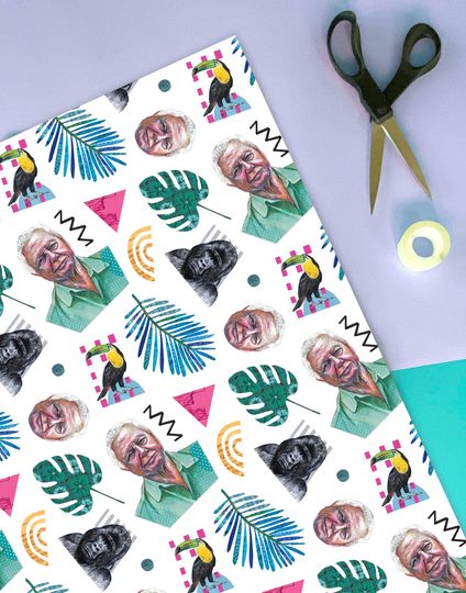 Discover David Attenborough Retro Jungle Animals Wrapping Paper