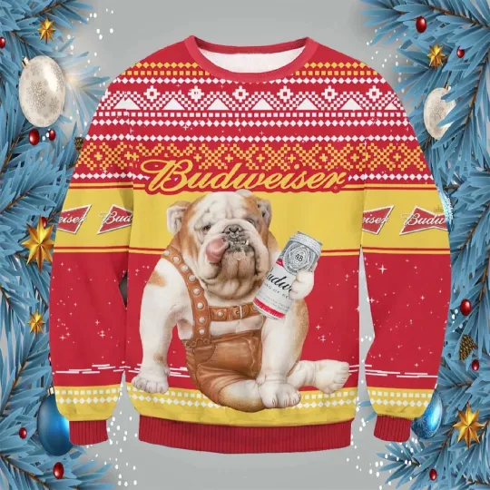 Budweiser Bulldog Ugly Christmas Sweate