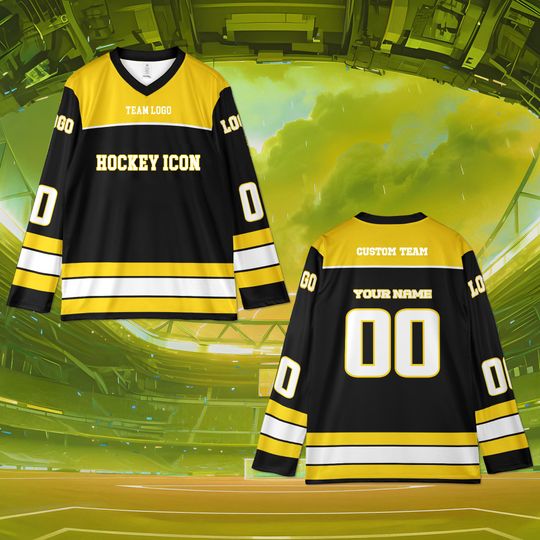 Discover Custom Hockey Jersey Black Gold, Personalized Name Number Ice Hockey Shirt, Unisex Team Fan Jersey, Gifts for Players
