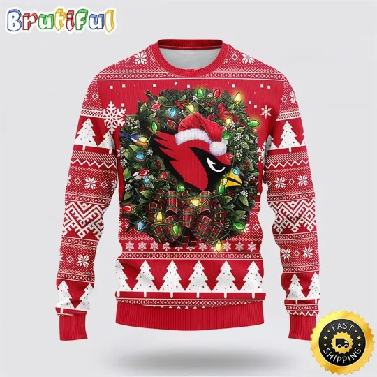 Discover Arizonna Cardinals Fan Ugly Sweater  Christmas Wreath Holiday Knit Red & Black