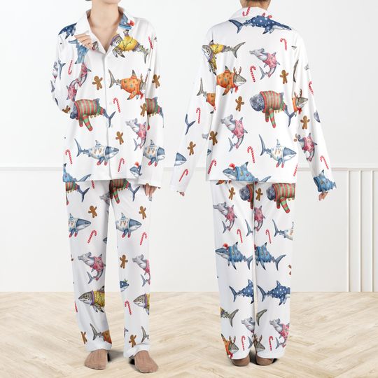 Discover Jawly Christmas Pajama Set for Women and Kids, Funny Shark Holiday Sleepwear, Cozy Winter Loungewear