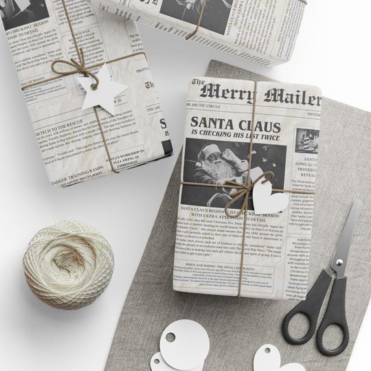 Discover Vintage Christmas Newspaper Wrapping Paper, Santa Claus Gift Wrap, Holiday News Print, Retro Christmas Wrapping Paper, The Merry Mailer