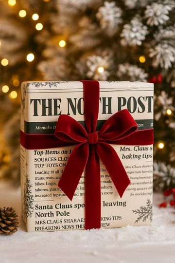 Vintage North Pole Post Christmas Wrapping Paper Roll | Holiday Gift Wrap | Christmas Gift Wrap | Elegant Gift Wrap | Holiday Wrapping Paper