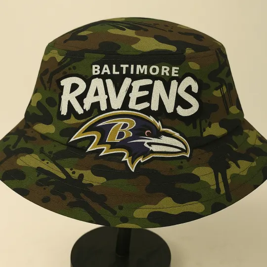 Discover baltimore ravens bucket hat, camo streetwear, raven mascot, 2025 apparel