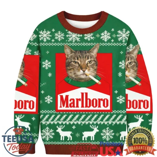 Discover Funny Smoking Cat Christmas Ugly Sweatshirt