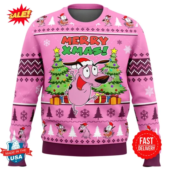 Merry Xmas Courage The Cowardly Dog Ugly Christmas Sweater