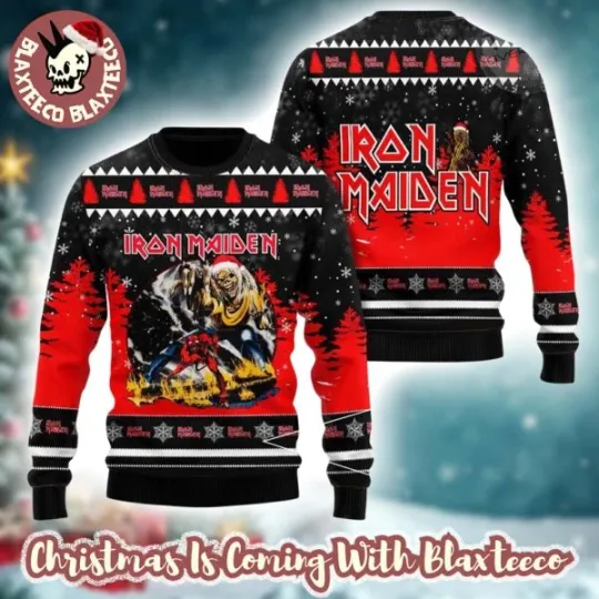 Iron Maiden Eddie The Number Of the Beast Santa Hat The Snowy Night Ugly Sweater