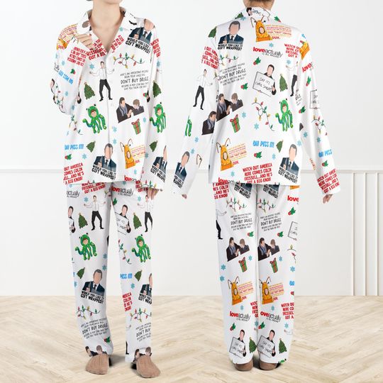 Love Actually Silky Pajama Set for Women, Christmas Christmas PJs, Holiday Sleepwear, Retro Romantic Comedy PJs