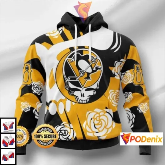 Discover Pittsburgh Penguins Grateful Hockey Dead Skull All Over Print 3D Hoodie