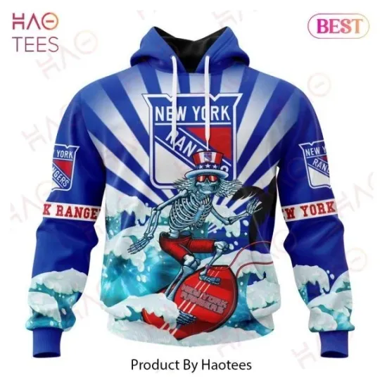 New York Rangers Grateful Hockey Dead Skull All Over Print 3D Hoodie