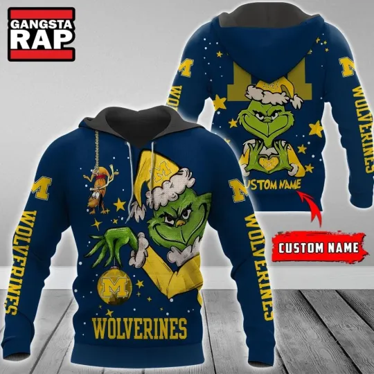 Merry Christmas Michigan Wolverines funny character 3D All Over Print Hoodie Unisex