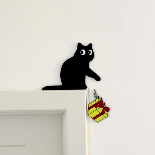 Black Cat Door Frame Decor | Christmas Wall Decoration | Fun Holiday Cat Ornament