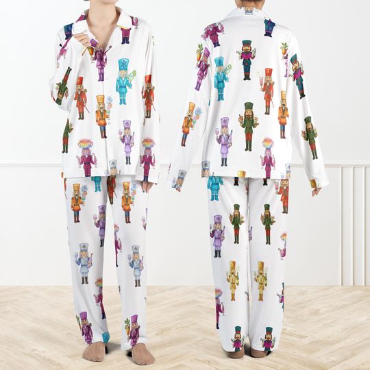 Discover Christmas Holiday Nutcracker Silky Satin Pajama Set For Women And Kids, Holiday Ballet Soldier Pjs, Cute Xmas Sleepwear,Festive Matching Pjs