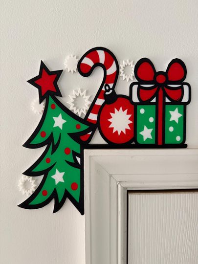 3D Printed Christmas Door Corner Decoration - Holiday Door Frame Decor