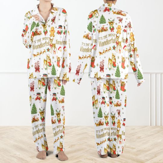 Vintage Christmas Pajamas Set for Women and Kids, Gingerbread Holiday Sleepwear and Loungewear