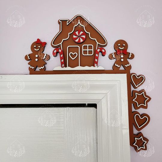 Gingerbread Christmas Door Topper, Cute Gingerbread Door Corner Decor, Merry Christmas Door Trim, Indoor Holiday Decoration