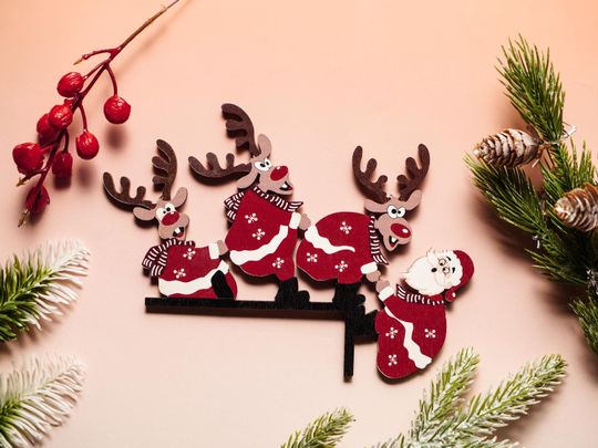 Christmas Santa and Reindeer Door Corner Decor, Holiday Home Ornament, Christmas Door Frame Decoration