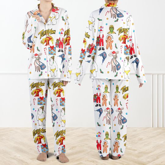 Discover Jingle The Way Movie Silky Satin Pajama Set For Women And Kids, TurboMan Christmas PJs,Funny Holiday Sleepwear Set,Festive Movie Gift Outfit