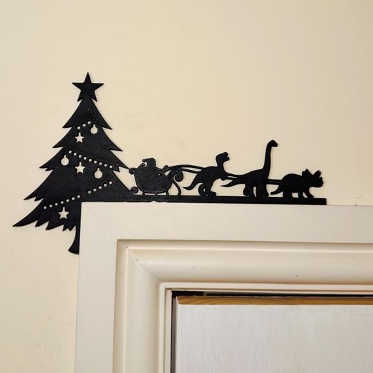 Dinosaur Santa Sleigh Door Corner Christmas Decor