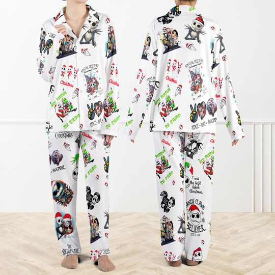 Discover Nightmare Before Christmas Pajama Set For Family, Jack & Sally Satin Sleepwear, Gothic Disney Holiday PJs, Halloween Christmas Outfit