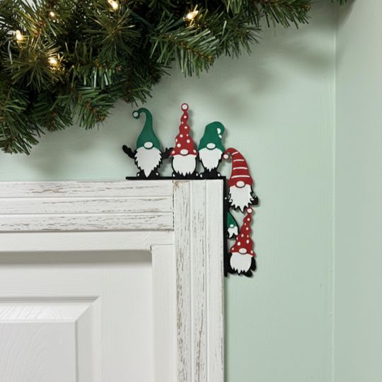 Discover Christmas Gnomes Door Corner Topper, 3D Printed Door Frame, Minimalist Wall Art for Home Decoration, Door Corner Sign for Holiday Gift