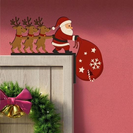 Christmas Door Corner Metal Sign, Santa Door Frame Decoration, Funny Christmas Door Sign, Living Room Door Decor