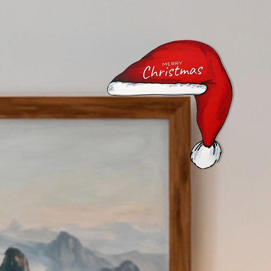 Christmas Hat Wooden Door Corner Decor, Handmade Maple Ornament, Holiday Door Frame Decoration, Festive Winter Home Accent