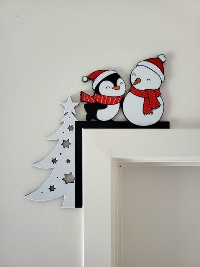 Discover 3D Printed Penguin & Snowman Christmas Door Corner Decor